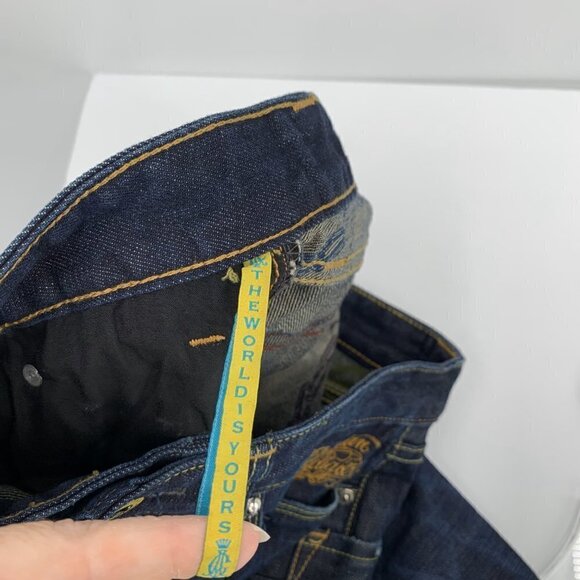 Christian Audigier embellished jeans embroidery skull stud crown blue Y2K men 32 - Picture 11 of 14